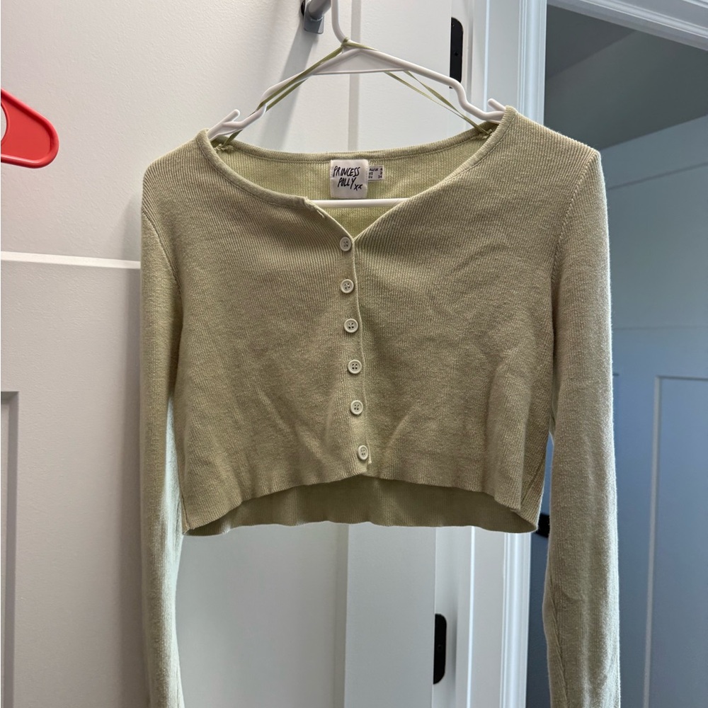 Princess Polly Sage Green Button-Up Cardigan